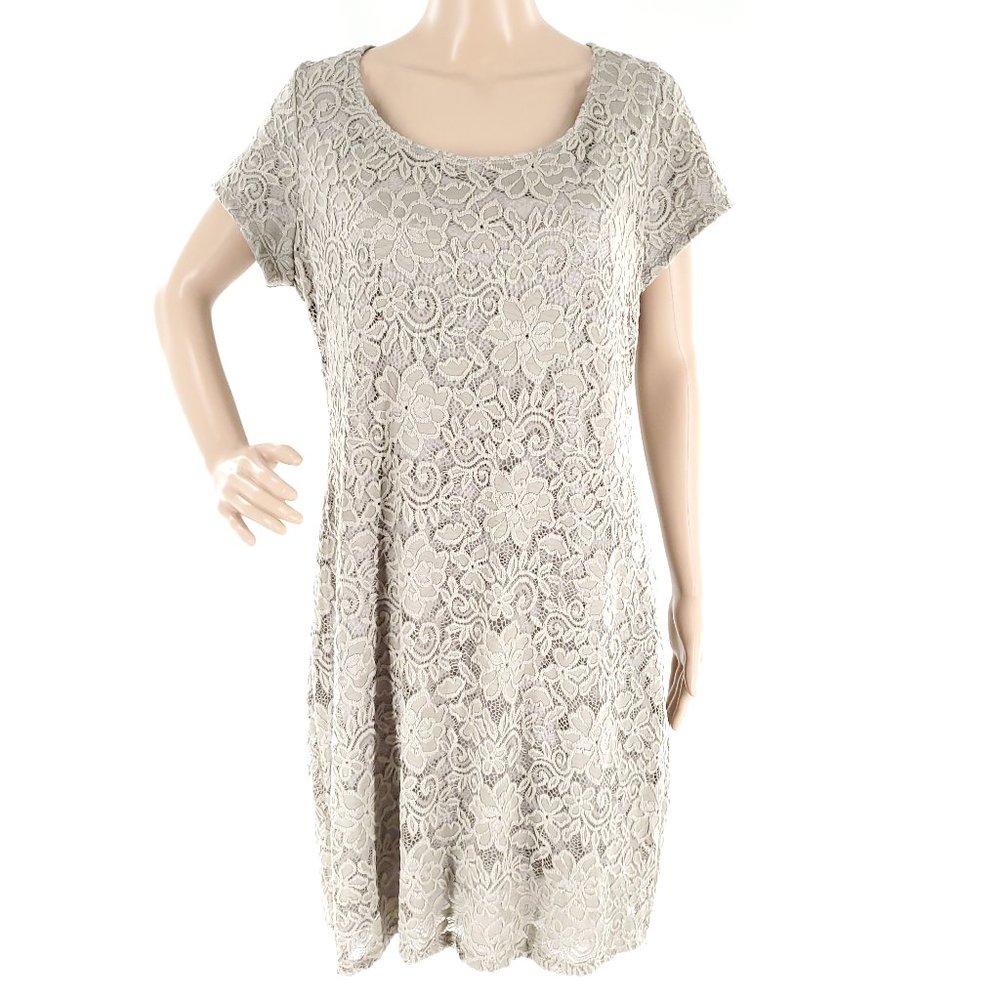 Tiana B. Women Dress Lace Knee Length Short Sleeves Taupe Brown Gray XL - NWT